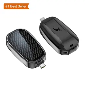 Jumon Solar Power Keychain Phone Charger 1200mAh Portable Type-C Wireless Power Bank Emergency Battery Pack