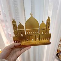 Ornement Islamique, Cadeaux du Ramadan, Eid Mubarak, Petite Décoration de Table en Bois Doré Durable en Forme de Mosquée