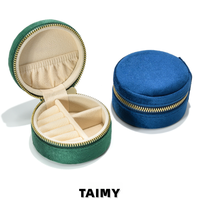 Boîte à bijoux en velours ronde avec fermeture éclair, multi-compartiments, pour la vente en gros, personnalisable avec logo, emballage cadeau