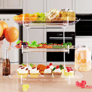Vente en gros en usine Présentoir de table à dessert à 3 niveaux Présentoir en acrylique pliable pour les aliments - Product Image 1