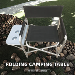 Table de camping pliante et mobilier d'extérieur avec porte-gobelet, porte-revues, chaise portable, boîte aux lettres de sport en métal - Moderne et durable - Product Image 2