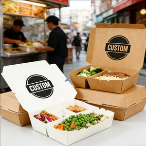 กล่องอาหารกระดาษคราฟท์รูปทรงสี่เหลี่ยมผืนผ้าแบบใช้แล้วทิ้ง ย่อยสลายได้เอง ปรับแต่งได้ สำหรับร้านอาหาร OEM ODM ขนาด 32 ออนซ์ - Product Image 5