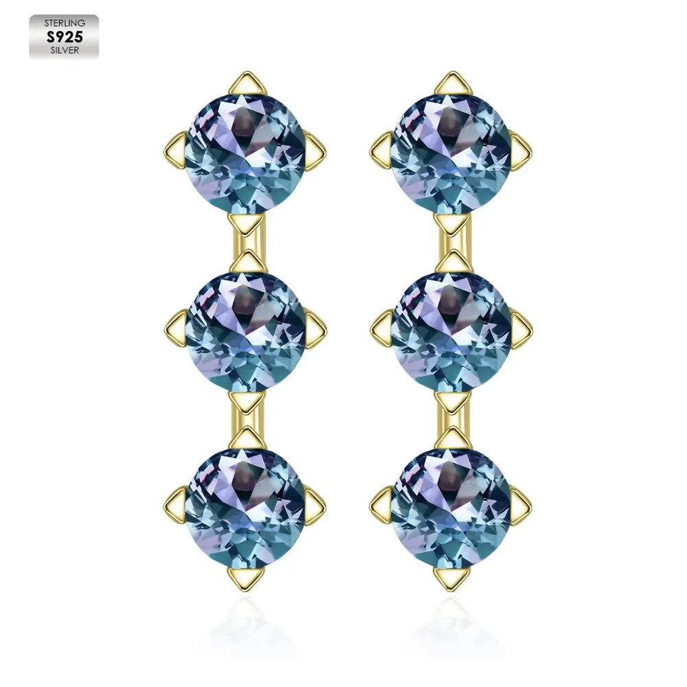 Boucles d'oreilles élégantes en argent S925 plaqué or jaune 18 carats