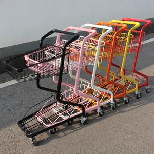 Custom <strong>Small</strong> Two Tier Shopping Cart Portable Retail Store <strong>Trolley</strong> Pink Supermarket Cart <strong>Trolley</strong> with Wheels - Product Image 2