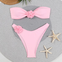 OEM ODM Faible MOQ Nouveau Maillot de Bain pour Femmes Couleur Unie Fleur 3D Bikini Grande Taille Maillot de Bain Mode Bikini de Plage