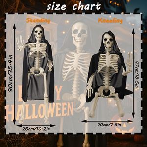 Squelette d'Halloween de 90 cm avec cape, os en plastique, décoration pour maison hantée, accessoire effrayant pour fête - Product Image 2