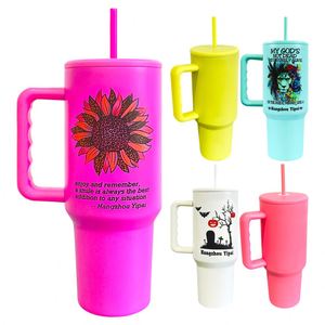 Mug isotherme brillant mat de 40 oz avec poignée et paille pour transfert par sublimation blanche - Product Image 4