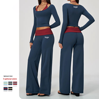 Nouvel ensemble de yoga brossé à manches longues, design color-block, taille haute, effet ventre plat et lifting des fesses