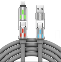Câble USB 4-en-1 C-C de 1,5 mètre 2026, charge rapide 5A, lumière respirante pour iPhone, téléphone portable, montre connectée (silicone)