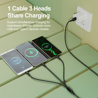 Produk populer 2025 kabel USB 3 in 1 kabel pengisi daya ponsel USB mikro tipe-c 2.4A kabel Data USB untuk ponsel