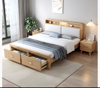 Lit double en bois massif de style nordique avec tiroirs hautes caissons, lit de chambre principale pliable avec rangement à pression d'air et rangement intégré