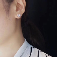 Kadınlar için Kübik Zirkonya Kedi Küpe, 11mm, Beyaz Altın Kaplama Pirinç Kore Tarzı Hayvan Kulak Çivileri, Beyaz Altın