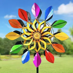 Molino de viento doble para exteriores grande de Metal personalizado, atrapavientos colorido, Spinner de viento, decoración de otoño para tu jardín