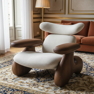 Fauteuil d'appoint <span class=keywords><strong>scandinave</strong></span> moderne, cadre en bois massif, mousse haute résilience, fauteuil de détente pour salon, chambre à coucher, hôtel - Product Image 3