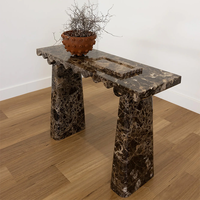 Meubles KUMUSI, table console en marbre brun foncé Wabi-Sabi, pour salon, couleur personnalisée