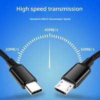 Kabel Data Micro ke Type-C Berbahan Nilon Kepang, Transmisi Kecepatan Tinggi, Kabel Pengisian Daya 2-in-1 untuk Ponsel Android