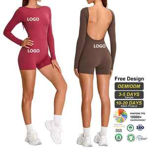 Seksi uzun kollu tek parça Yoga giyim kadın Hollow geri ince spor sıkı Bodysuit koşu tulum kısa spor Romeper - Product Image 1