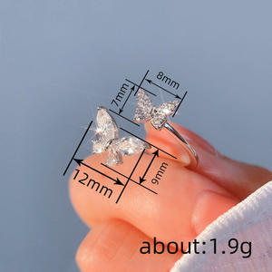 Anello con cristalli a forma di farfalla in argento 925 con montatura a pavé, gioielli da donna per l'uso quotidiano T0342 - Product Image 3