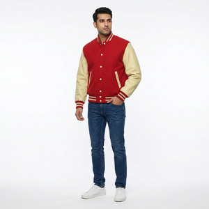 FINER THREADS High Quality Genuine Leather Stand Collar Breathable Embroidered <b>Men's</b> Winter Varsity <b>Jacket</b> Customizable Size 6XL - Product Image 1