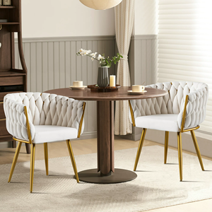 Chaises de salle à manger en velours rembourré tissé tufté moderne de luxe avec pieds en métal doré pour salon chambre cuisine - Product Image 5