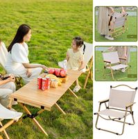 Table de pique-nique pliable en aluminium imitation bois et ensemble de 4 chaises avec sac de transport pour le camping, la plage, le barbecue et la randonnée