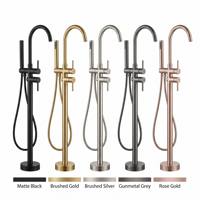 Robinet de baignoire sur pied, robinet de douche vertical pour baignoire avec buse rotative et douchette cylindrique, noir mat.