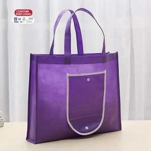 Bolsa de Compras Plegable Promocional Personalizada, Económica, Morada, de Tela No Tejida, Reciclable, con Bolsillo y Botón - Product Image 1