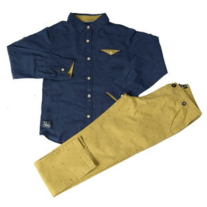 Ensemble de Vêtements pour Garçons en Gros Tissu de Coton de Qualité Chemise et Pantalon pour Enfants pour le Printemps et l'Été Motif Uni - Product Image 1