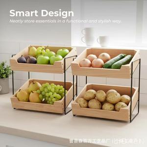 Wooden Desktop Storage Rack 2 Tier Stackable Kitchen Fruit <b>Vegetable</b> Organizer Natural Wood Color - Product Image 1