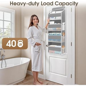 Over The Door Organizer 10 Compartment Hanging <b>Storage</b> With Clear Window For Clothing Towels Diapers Minimalist Design - Product Image 5