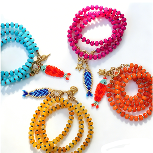Natural Stone Beaded <strong>Necklace</strong> With Miyuki Woven Sardine Lucky Fish Ocean Charm <strong>Toggle</strong> Clasp Stackable Stainless Steel Jewelry - Product Image 2