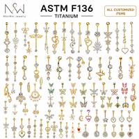 Pendentif en titane ASTM F136 G23, anneau de nombril en forme de cœur, zircon, papillon, pour fête, piercing de nombril, bijou de corps pour la plage
