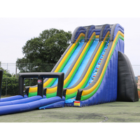 Toboggan aquatique gonflable géant bleu pour adultes de 10 m de haut avec double voie pour les fêtes d'été à la plage et à la piscine
