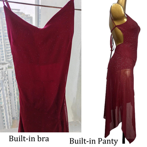 Vestido de baile latino con abertura y brillos para mujer, con sujetador y ropa interior incorporados, sin espalda, disfraz de baile para mujer - Product Image 2