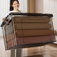 Récipients de stockage modernes en plastique gris transparent de grande taille Boîte de rangement de jouets avec roues et couvercle Rectangle Injection PP