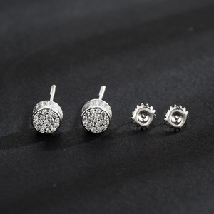 Stud Earrings Round Micro Pave Zircon Ball Geometric Design Silver Two Tone Party Fashion Jewelry - Product Image 4