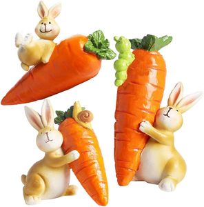 Living Room Tabletop Resin Sculpture <b>Ornament</b> Bunny Carrot Statue Desk Gift <b>Easter</b> Figurine 11x7cm Children's - Product Image 1