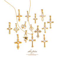 Pendentif Biever tendance pour femme, motif européen ajouré, croix, œil, cœur, dauphin, en zircon taille brillant, acier inoxydable plaqué or 24 carats