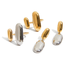 Geometric Stainless Steel Ring And Earrings Set For Women Party Jewelry Oval <b>Shape</b> Color <b>Blocked</b> Fashion Jewelry - Product Image 5