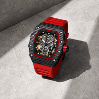 Reloj Mecánico de Lujo Automático con Tourbillon, Esqueleto Luminoso de 44 mm, con Correa de Silicona para Hombre, Deportivo y a la Moda