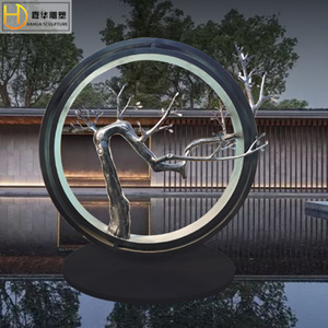Jia Hua Abstract Circular Sculpture Stainless Steel <b>Outdoor</b> Floor Mount Metal <b>Tree</b> Branch Art Decoration - Product Image 1