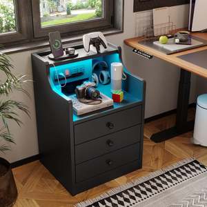 Pemasok pabrik dudukan malam hitam pintar minimalis kayu dengan laci lampu LED stasiun pengisian daya CE E1 CARB P2 EN 14749 - Product Image 5