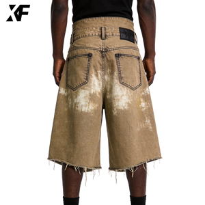 XUFEI Diseño Personalizado OEM Pantalones Cortos de Mezclilla para Hombre, de Doble Cintura, Lavados, Rotos, con Bajo sin Rematar, Estilo Vintage Desgastado, 100% Algodón, Holgados - Product Image 3