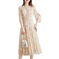 Nouvelle Robe Longue Vintage 2026 en Soie de Mûrier pour Femme, Col en V, Coupe Empire, Ajustée, Style Ligne A, Luxe Léger, Été