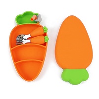 Ensemble de repas moderne en silicone pour bébés et enfants avec assiette compartimentée à ventouse motif carotte, cuillère et fourchette