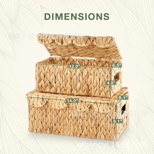Woven <b>Storage</b> <b>Basket</b> With Lid Rectangle Handmade Clothing Organizer Home Desktop Entryway <b>Storage</b> Box - Product Image 4