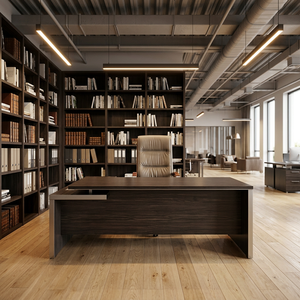 Modern L Shape Executive Office <b>Desk</b> Metal Legs Utility <b>Drawer</b> Contemporary Design Freestanding Assembly Required for Commercial - Product Image 6