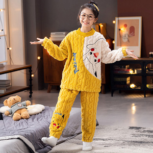 Automne hiver chaud flanelle pyjamas pour garçons filles jaune décharge souris Anime haut <span class=keywords><strong>Cora</strong></span> velours costume pour famille maison vêtements - Product Image 2