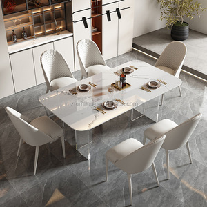 Muebles de Restaurante, Mesa de Comedor Rectangular Moderna de Piedra Sinterizada, Tapa de Losa de Mármol, Patas Acrílicas, Base Transparente, para 6-8 Personas - Product Image 4