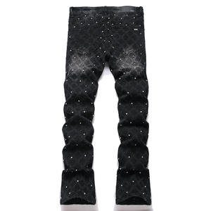 Jeans da <span class=keywords><strong>Uomo</strong></span> High Street Bootcut Fashion Effetto Vissuto con Ricamo a Diamante Elasticizzati <span class=keywords><strong>Skinny</strong></span> Strappati Impilati a Zampa - Product Image 2